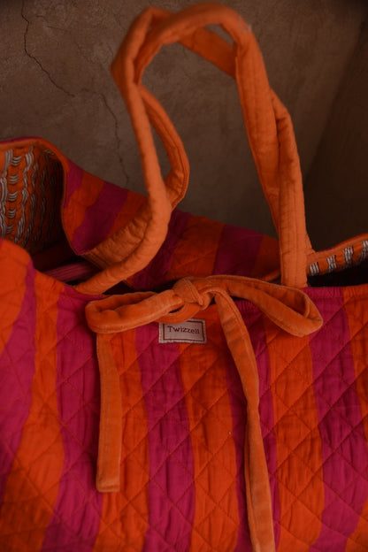 Roma Reversible Basket Bag - Pink and Orange Stripe
