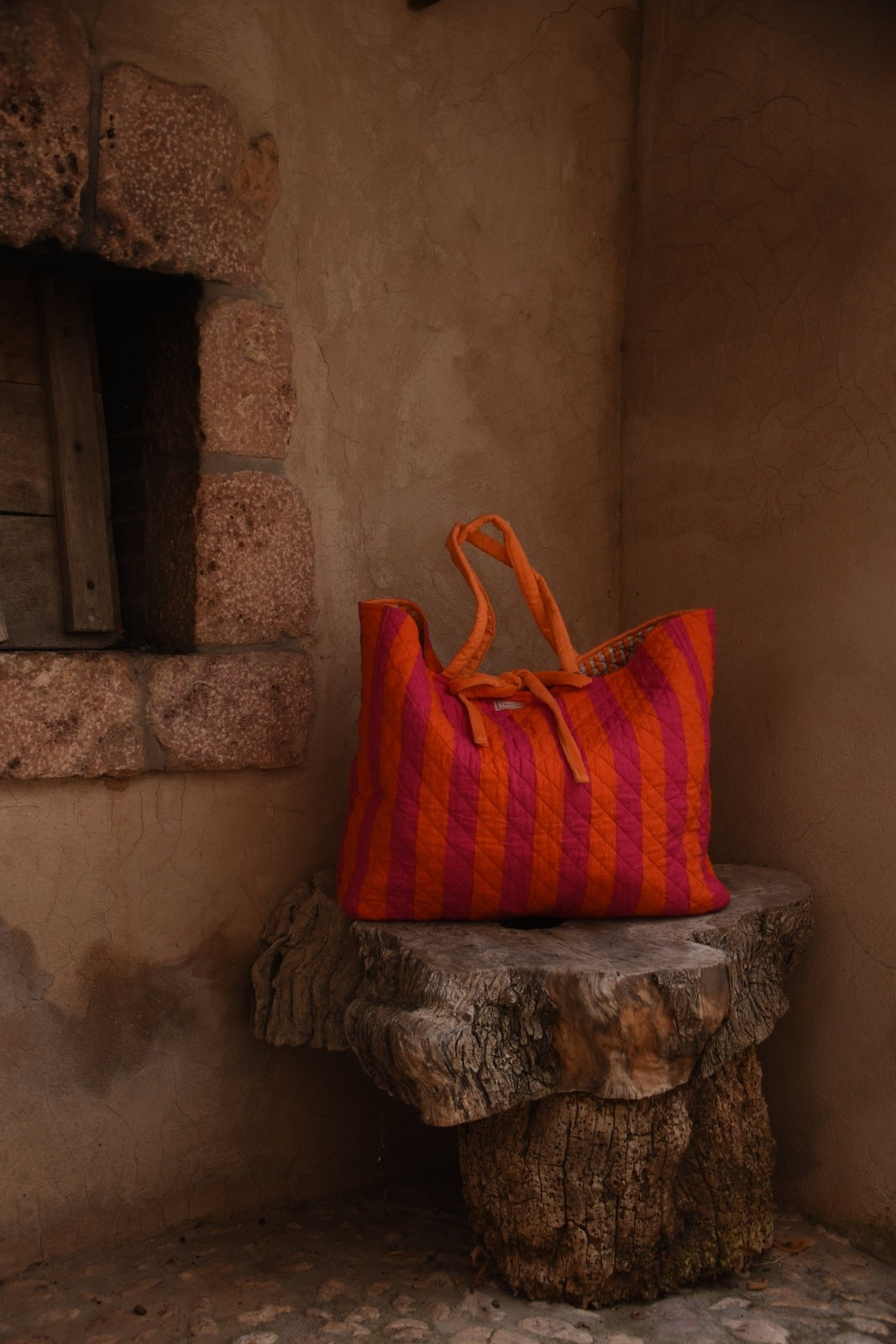 Roma Reversible Basket Bag - Pink and Orange Stripe