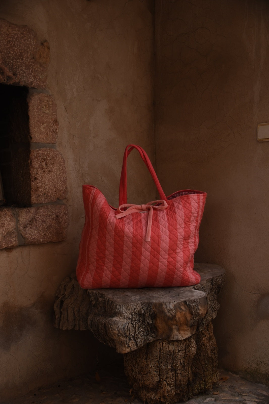 Roma Reversible Basket Bag - Coral Stripe