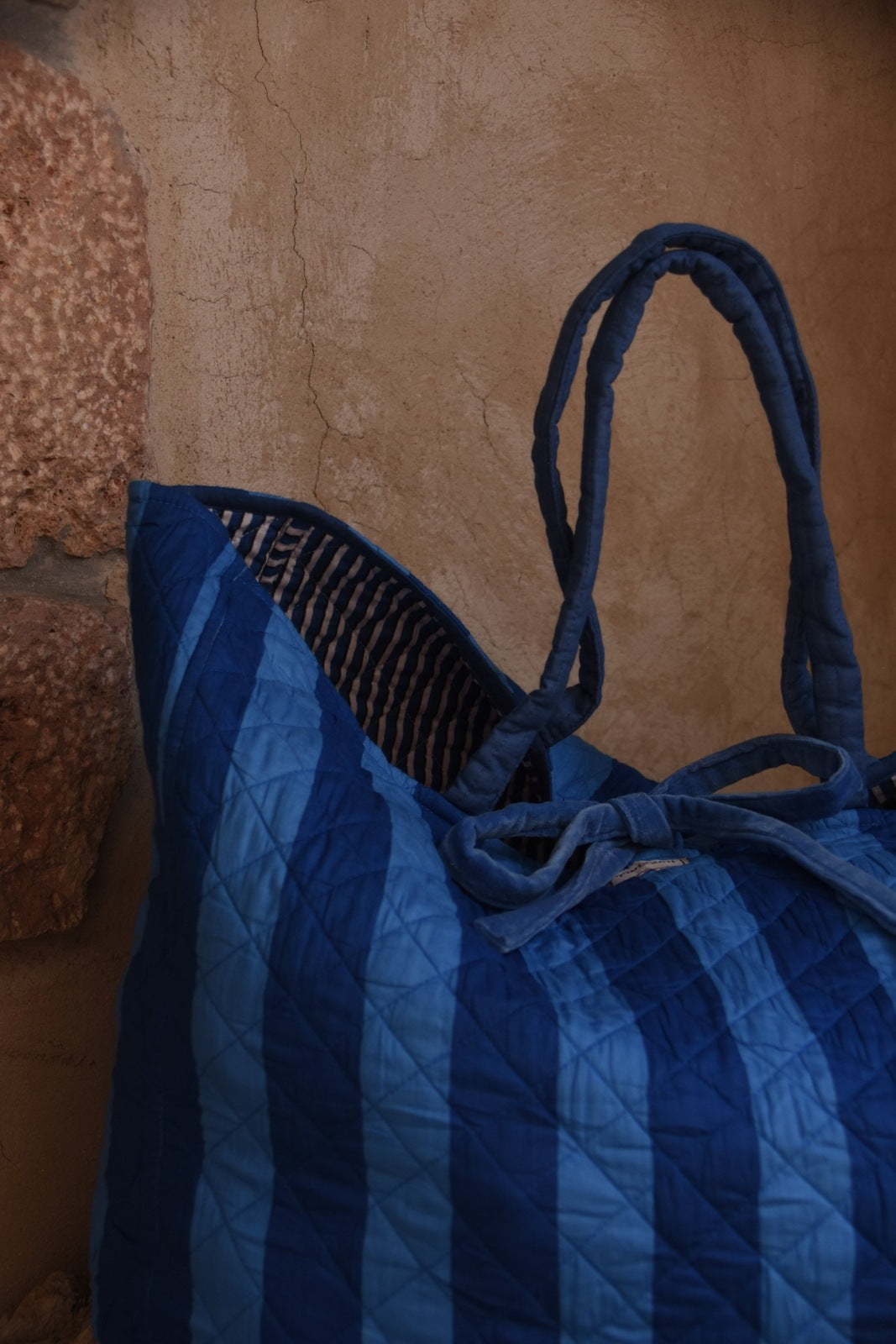 Roma Reversible Basket Bag - Blue Stripe