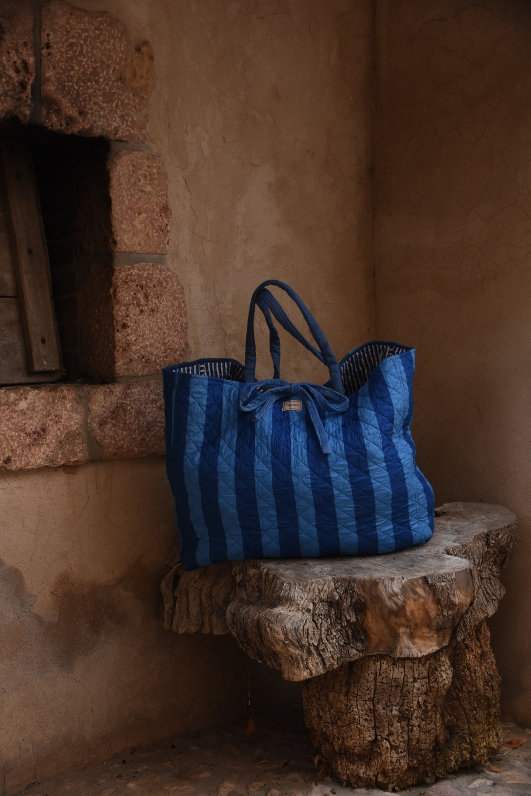 Roma Reversible Basket Bag - Blue Stripe