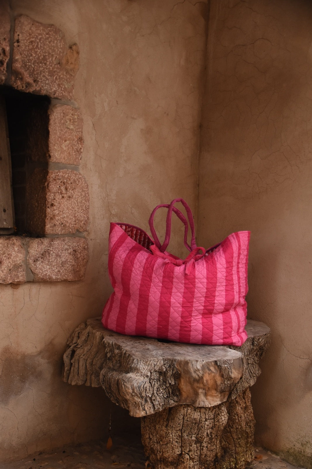 Roma Reversible Basket Bag - Pink Stripe