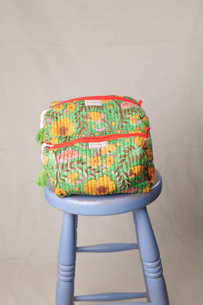 Quilted Wash Bag - Green and Yellow