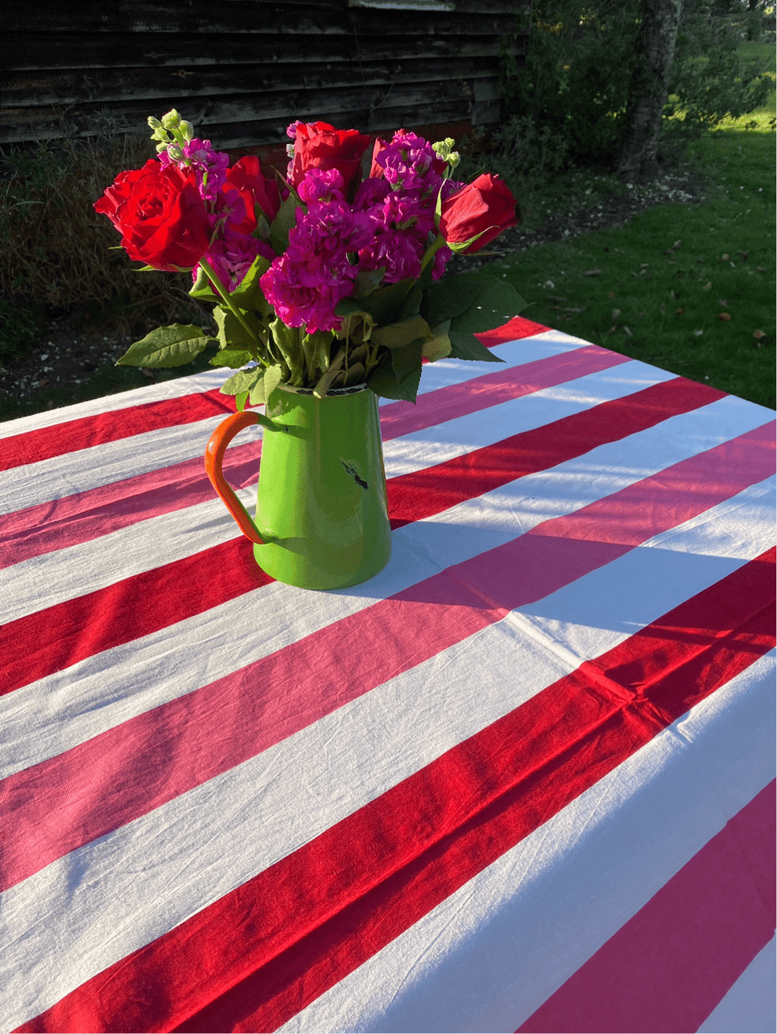 Indian Block Print Tablecloth - Red, Pink and White
