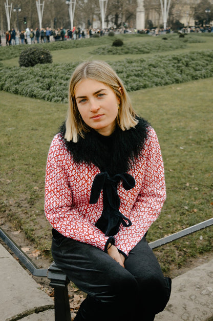 Reversible Jacket - Red/Black Stripe with black velvet trim