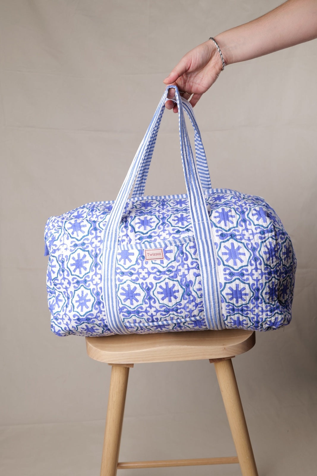 Indian Block Print Weekend Bag - Mauve Geometric