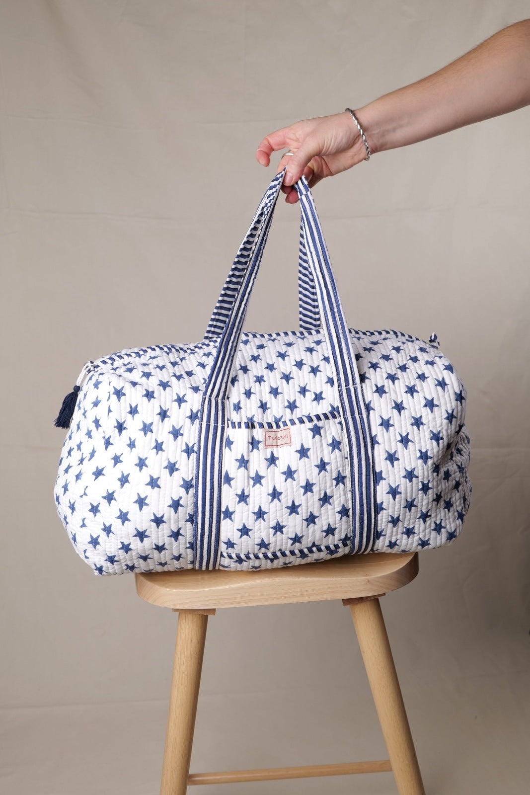 Indian Block Print Weekend Bag - Blue Star