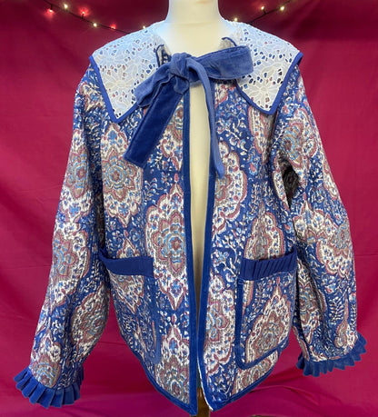 Viola Lace Collar Reversible Jacket - Blue and Mauve