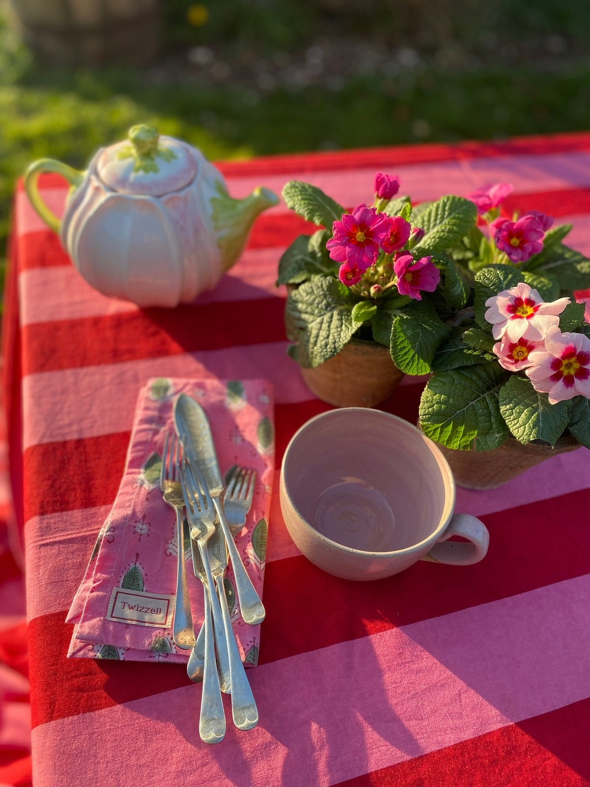 Indian Block Print Tablecloth - Pink and Red Stripe