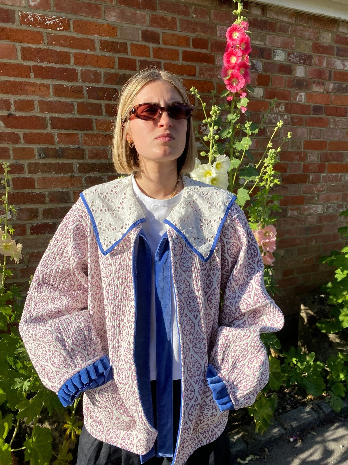 Viola Lace Collar Reversible Jacket - Blue and Mauve