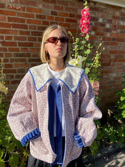 Viola Lace Collar Reversible Jacket - Blue and Mauve