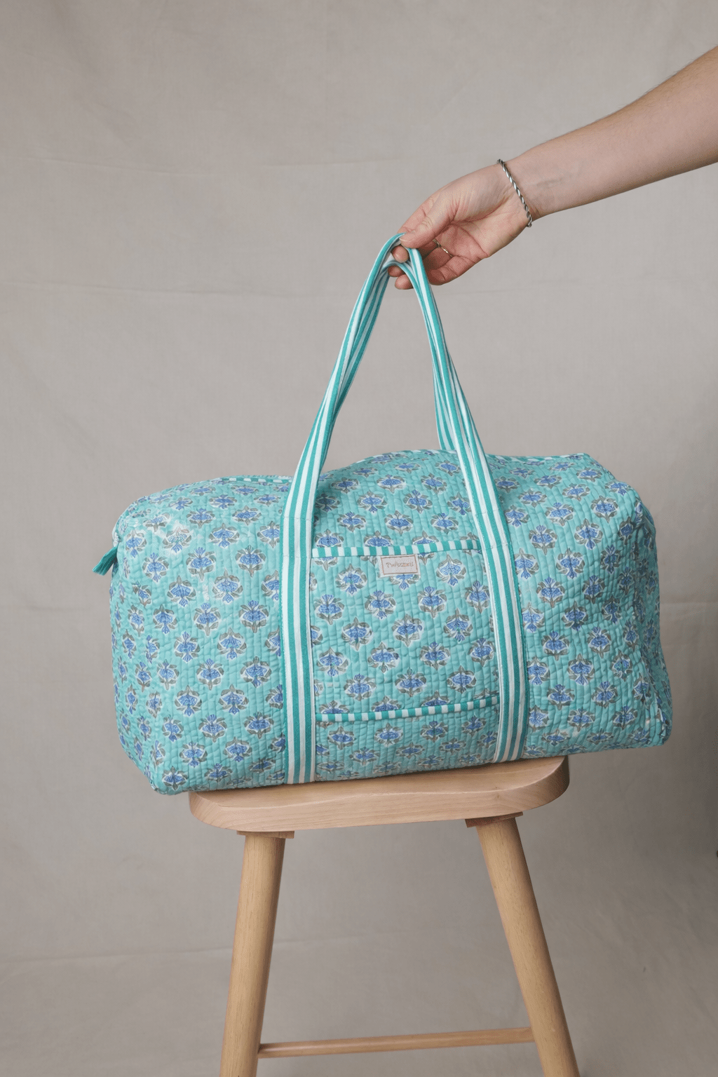 Indian Block Print Weekend Bag - Blue