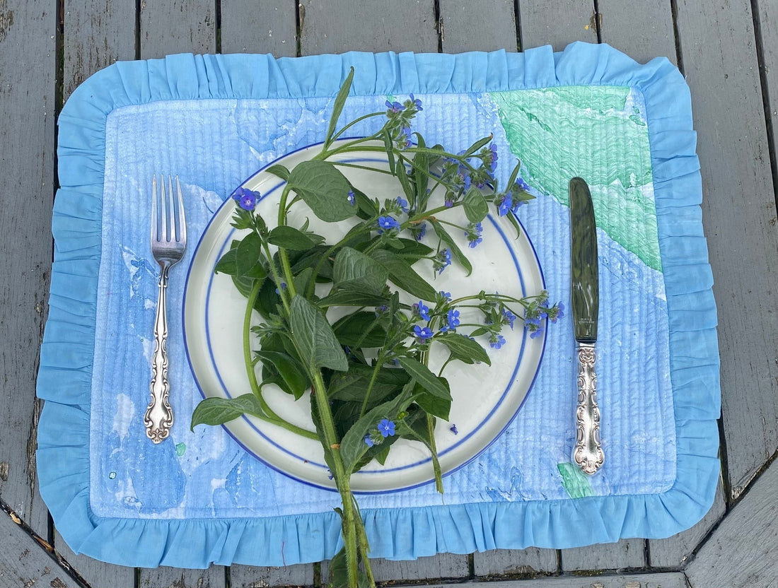 Blue and Green Marble Ruffle Placemat