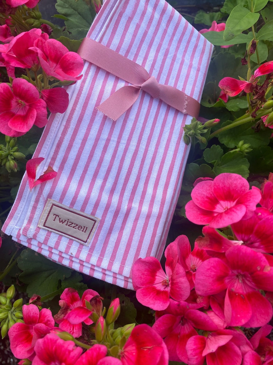 Seconds Indian Block Print Napkins Set of 4 - Thin Pink Stripe