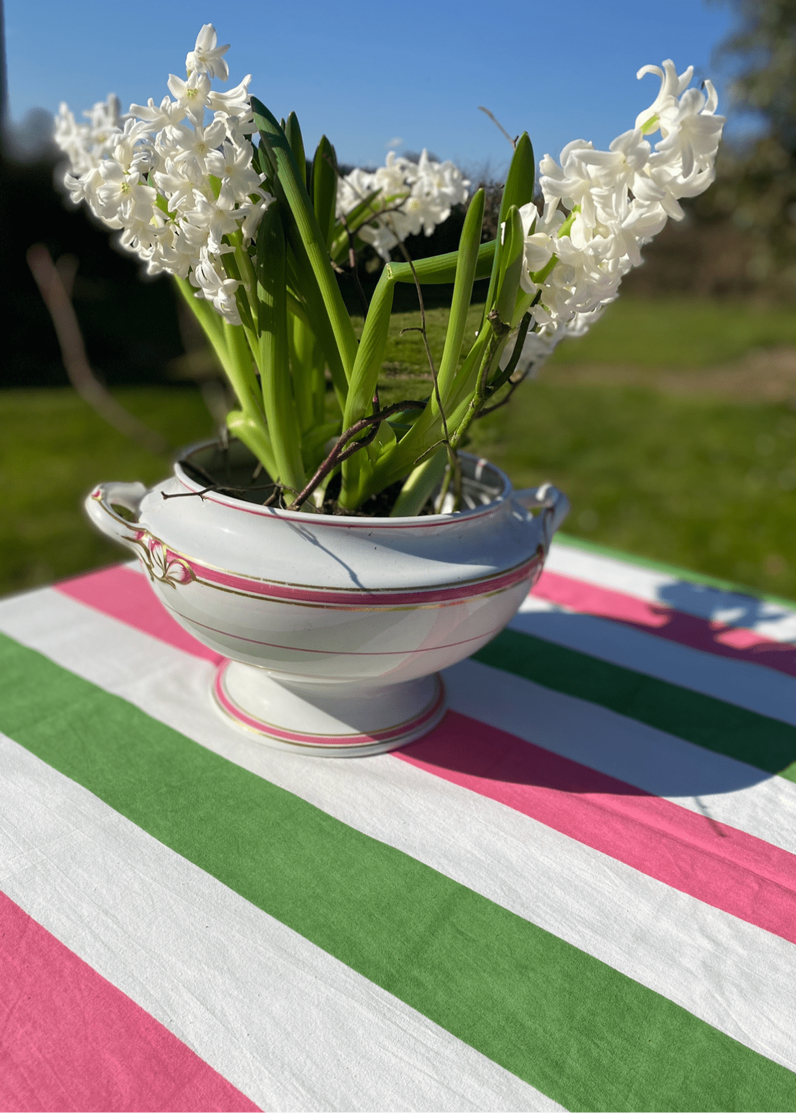 Indian Block Print Tablecloth - Pink, Green and White