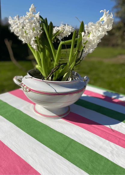 Indian Block Print Tablecloth - Pink, Green and White