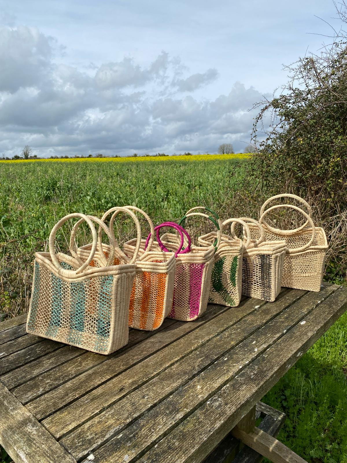 Hand woven raffia basket - pink