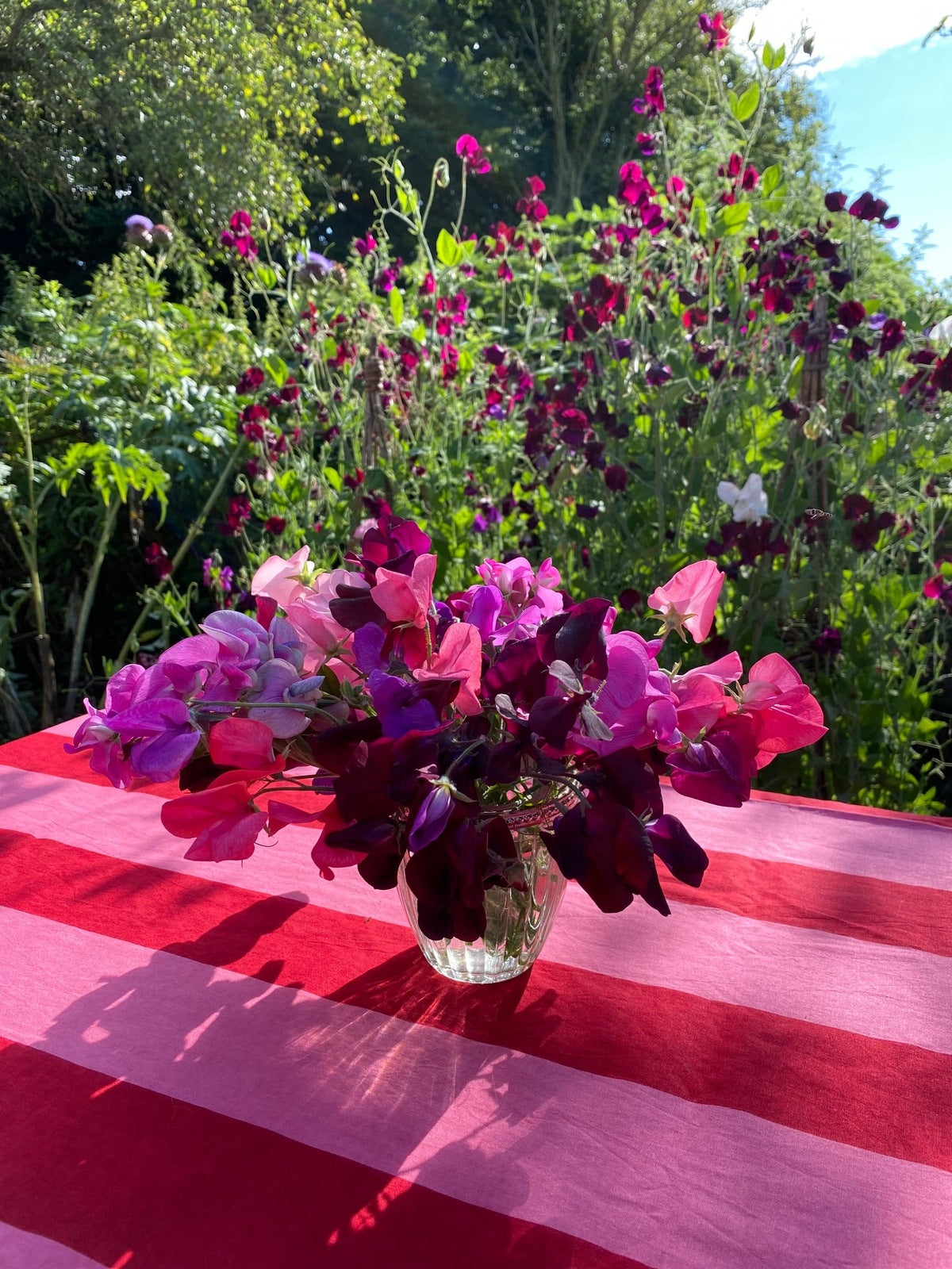 Indian Block Print Tablecloth - Pink and Red Stripe