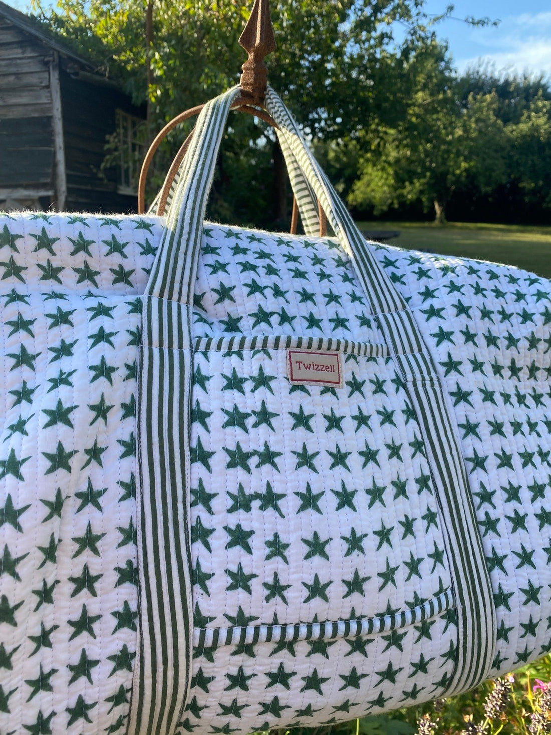 Indian Block Print Weekend Bag - Green Star