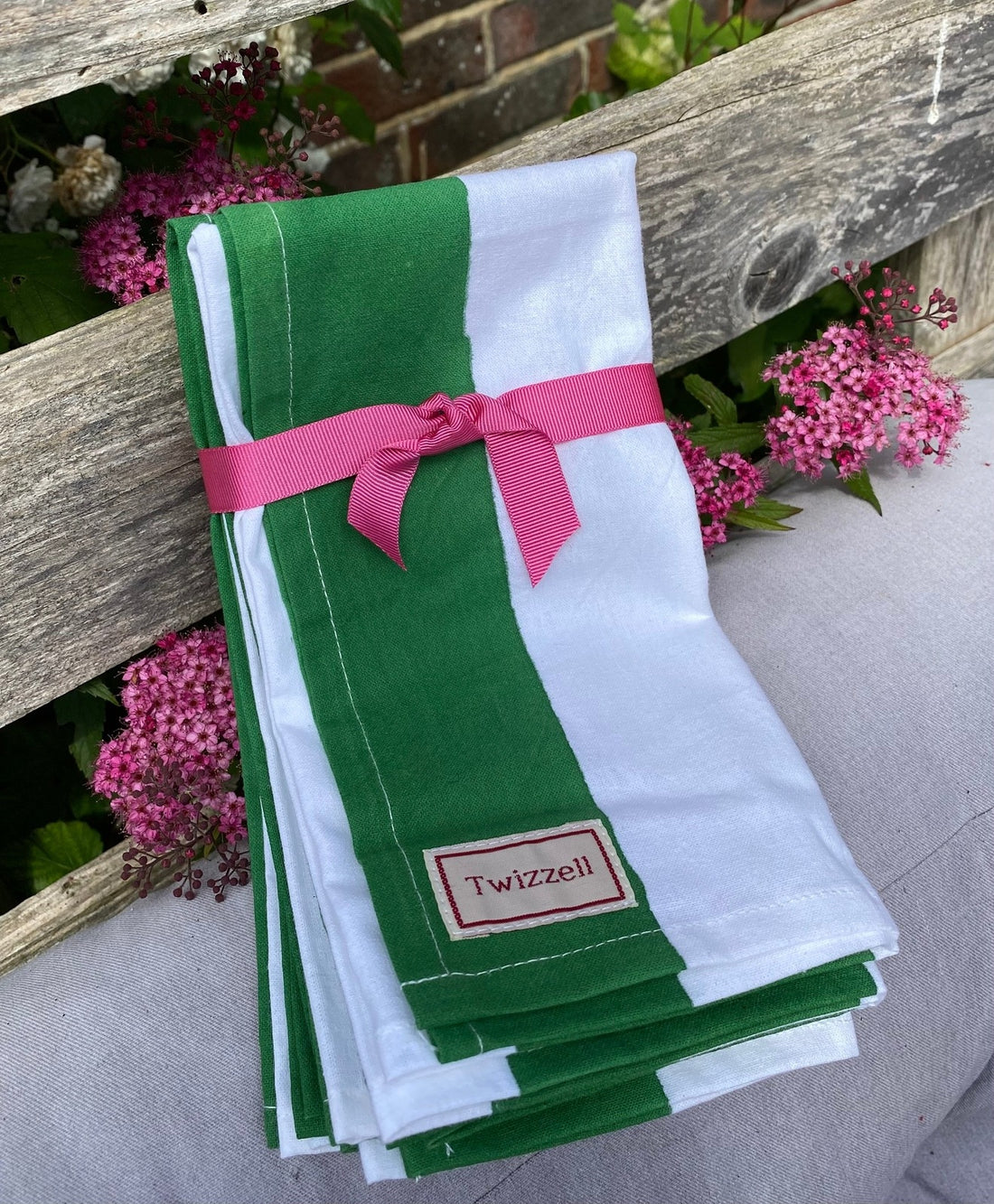 Indian Block Print Napkins Set of 4 - Dark Green Stripe