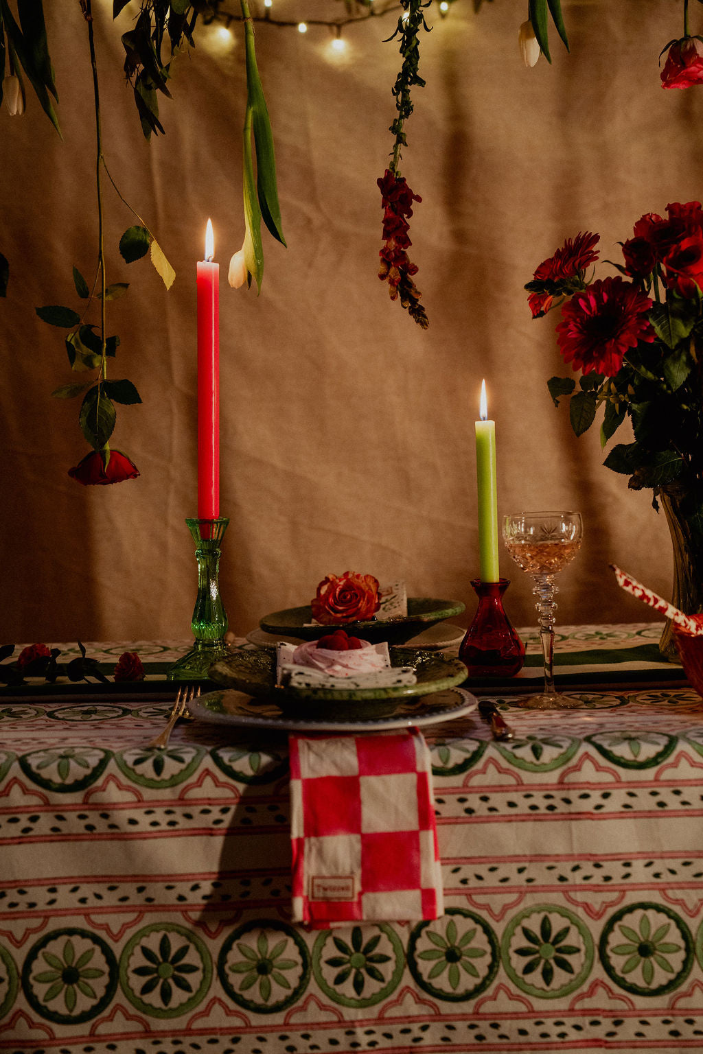 Sicilian Tablecloth - Pink and Green