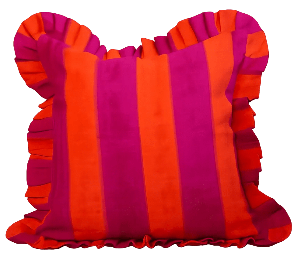 Ruffle Linen Cushion Cover - Pink/Orange
