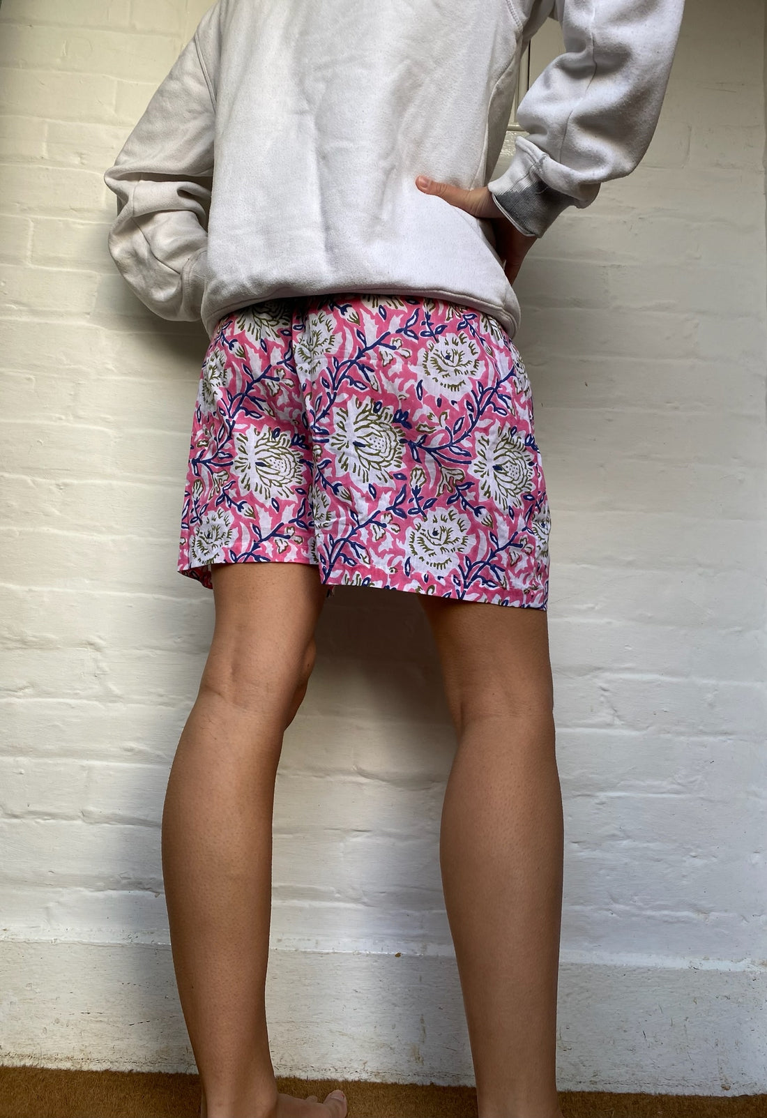 Unisex Indian Block Print Boxer shorts - Pink Rose