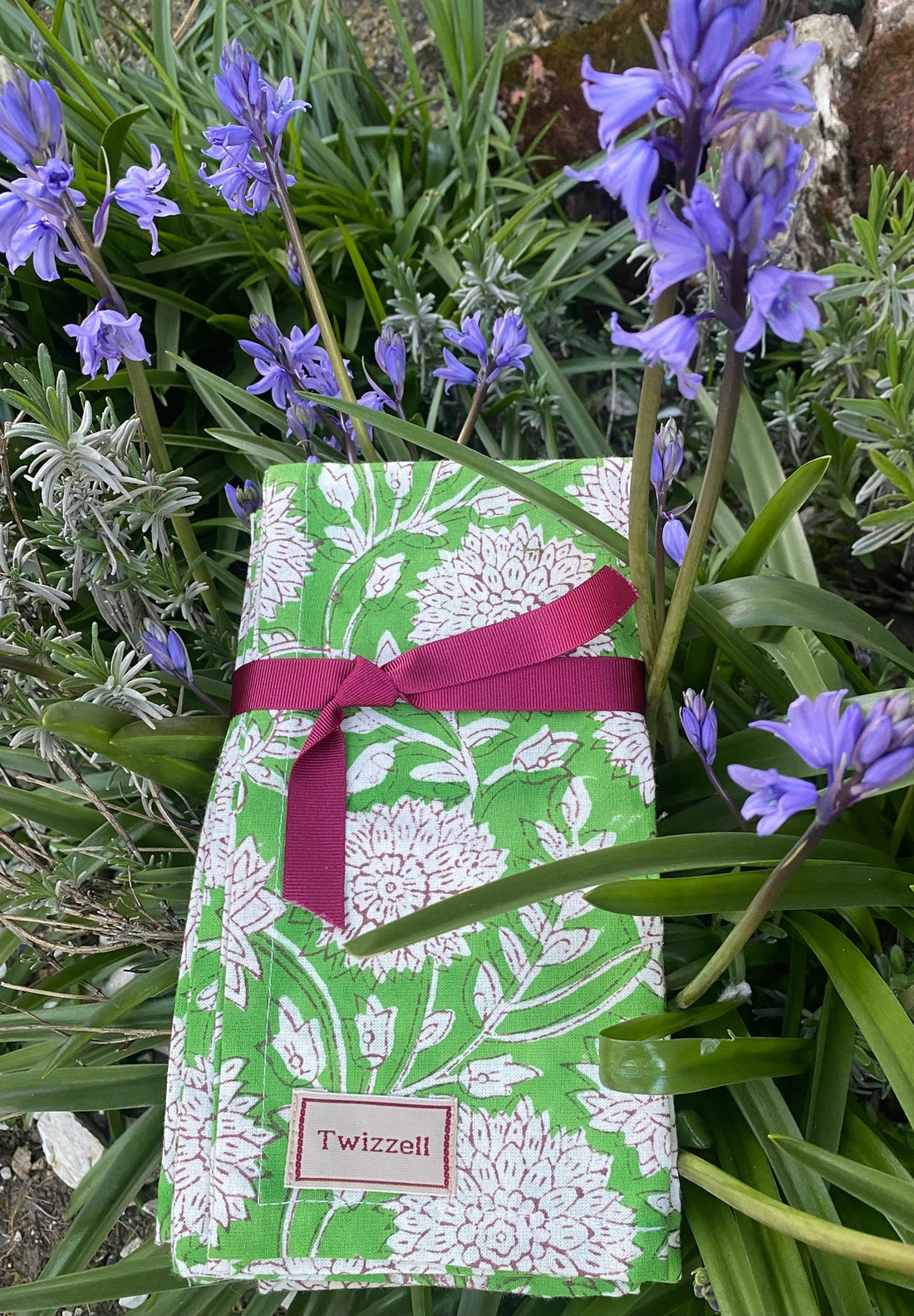 Indian Block Print Napkins Set of 4 - Green and White Flower