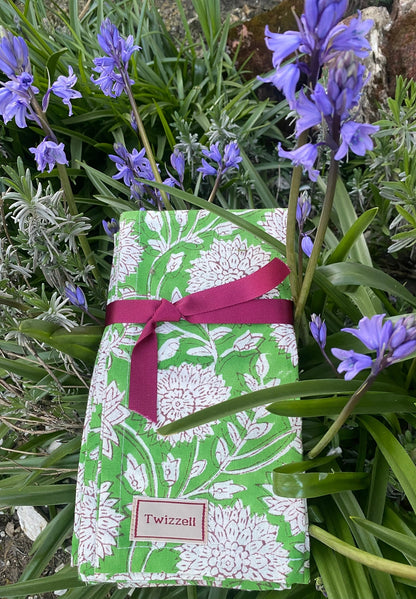 Indian Block Print Napkins Set of 4 - Green and White Flower
