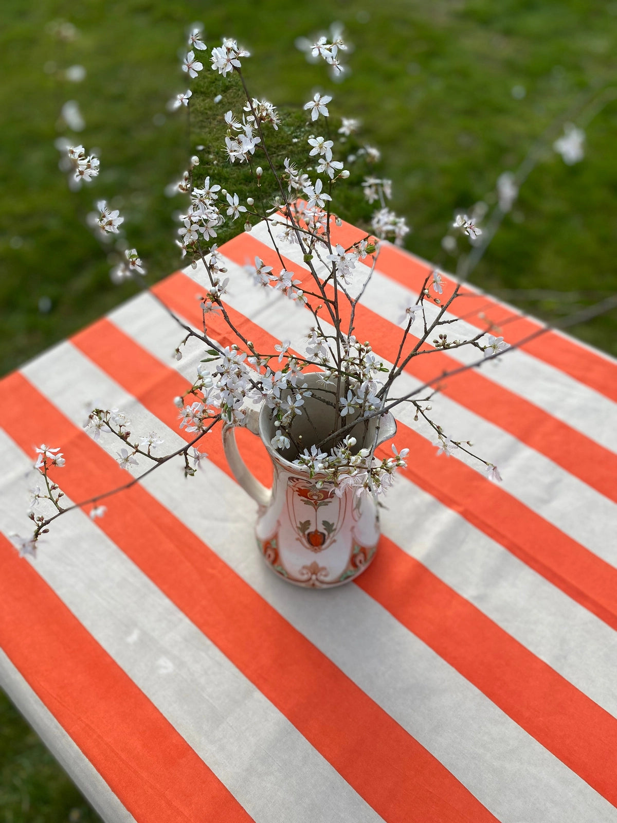 Indian Block Print Tablecloth - Orange Stripe