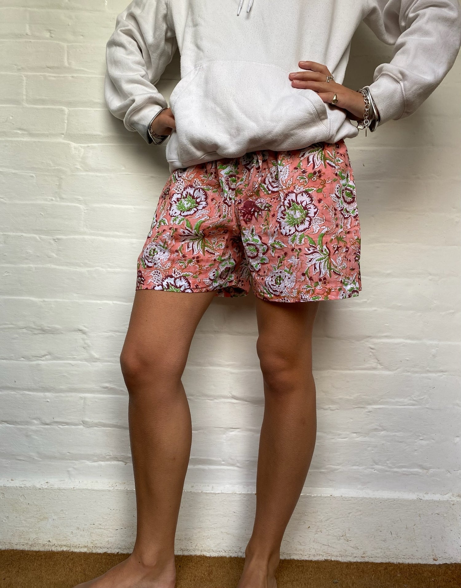 Unisex Indian Block Print Boxer shorts - Peach