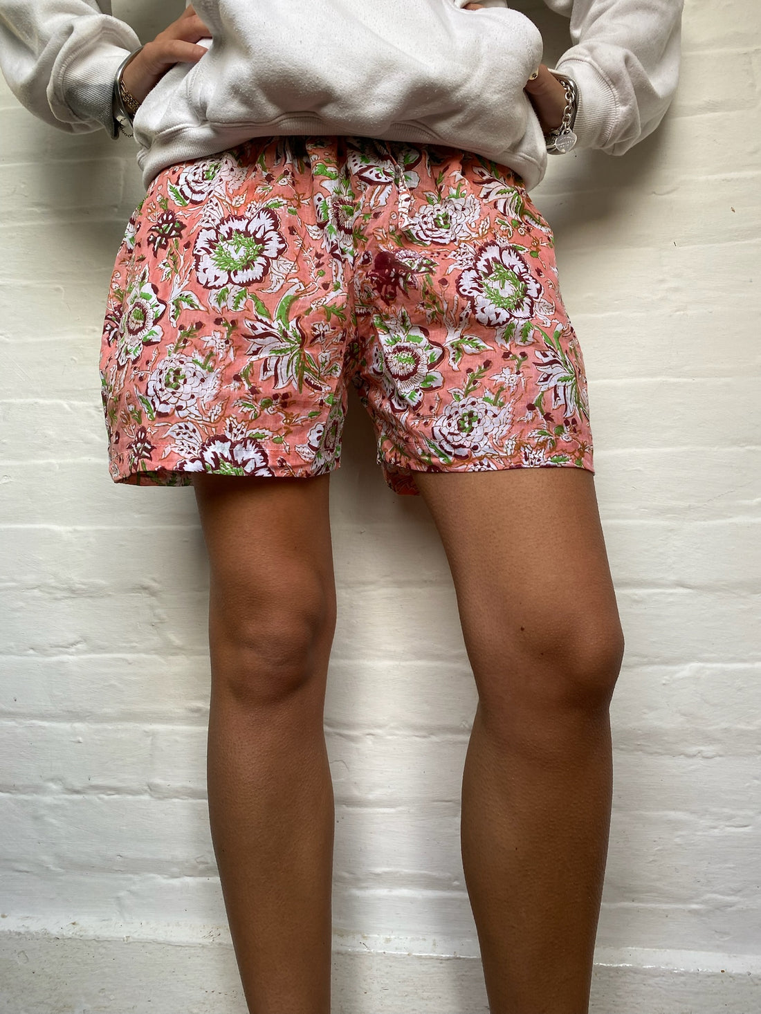 Unisex Indian Block Print Shorts - Peach