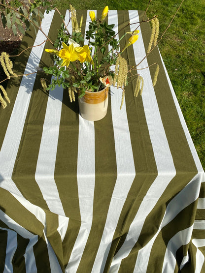 Indian Block Print Tablecloth - Khaki Stripe