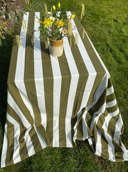 Indian Block Print Tablecloth - Khaki Stripe