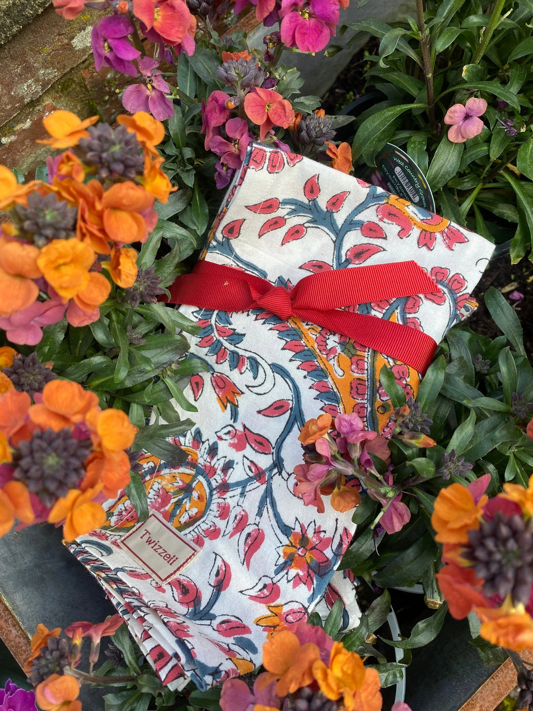 Indian Block Print Napkins Set of 4 - Red Paisley