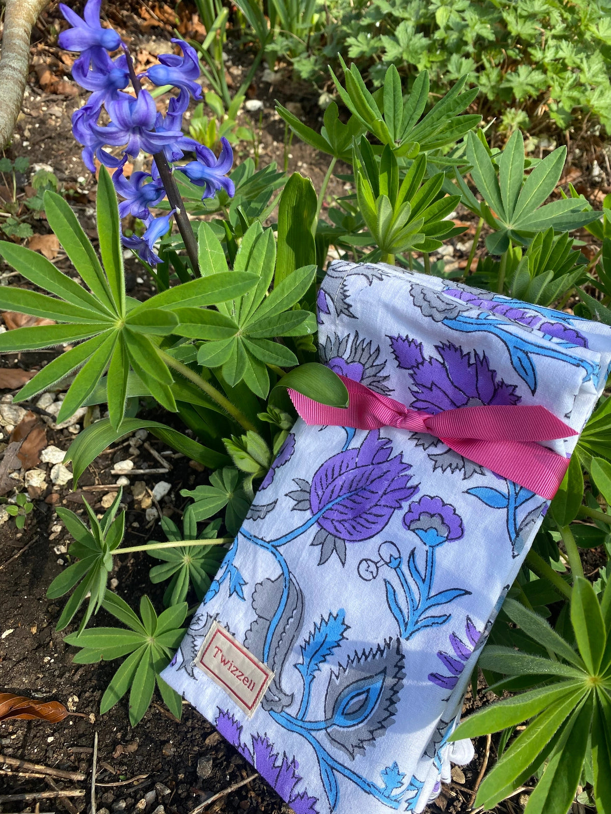 SECONDS Indian Block Print Napkins Set of 4 - Purple and Grey Flower