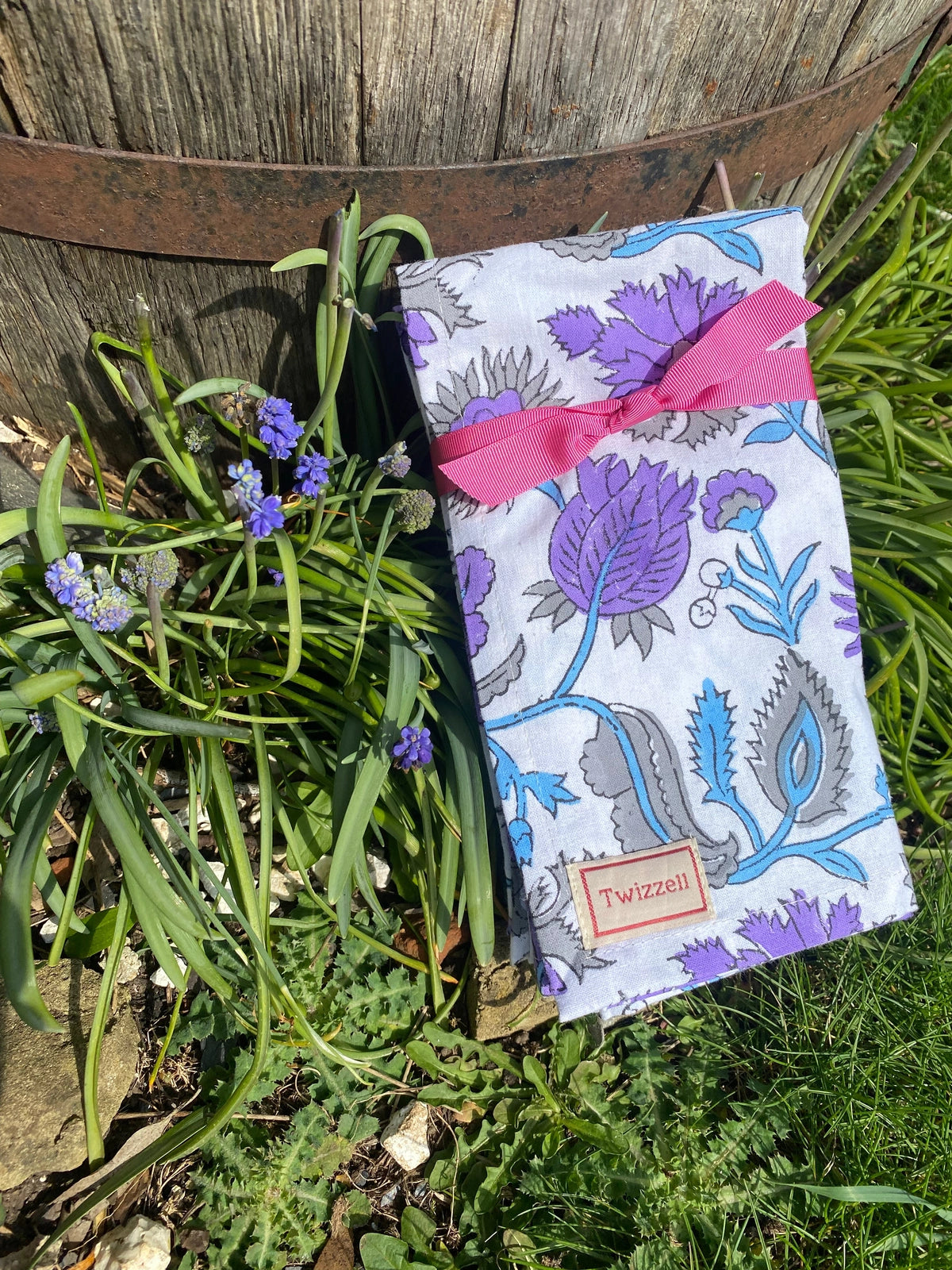 SECONDS Indian Block Print Napkins Set of 4 - Purple and Grey Flower