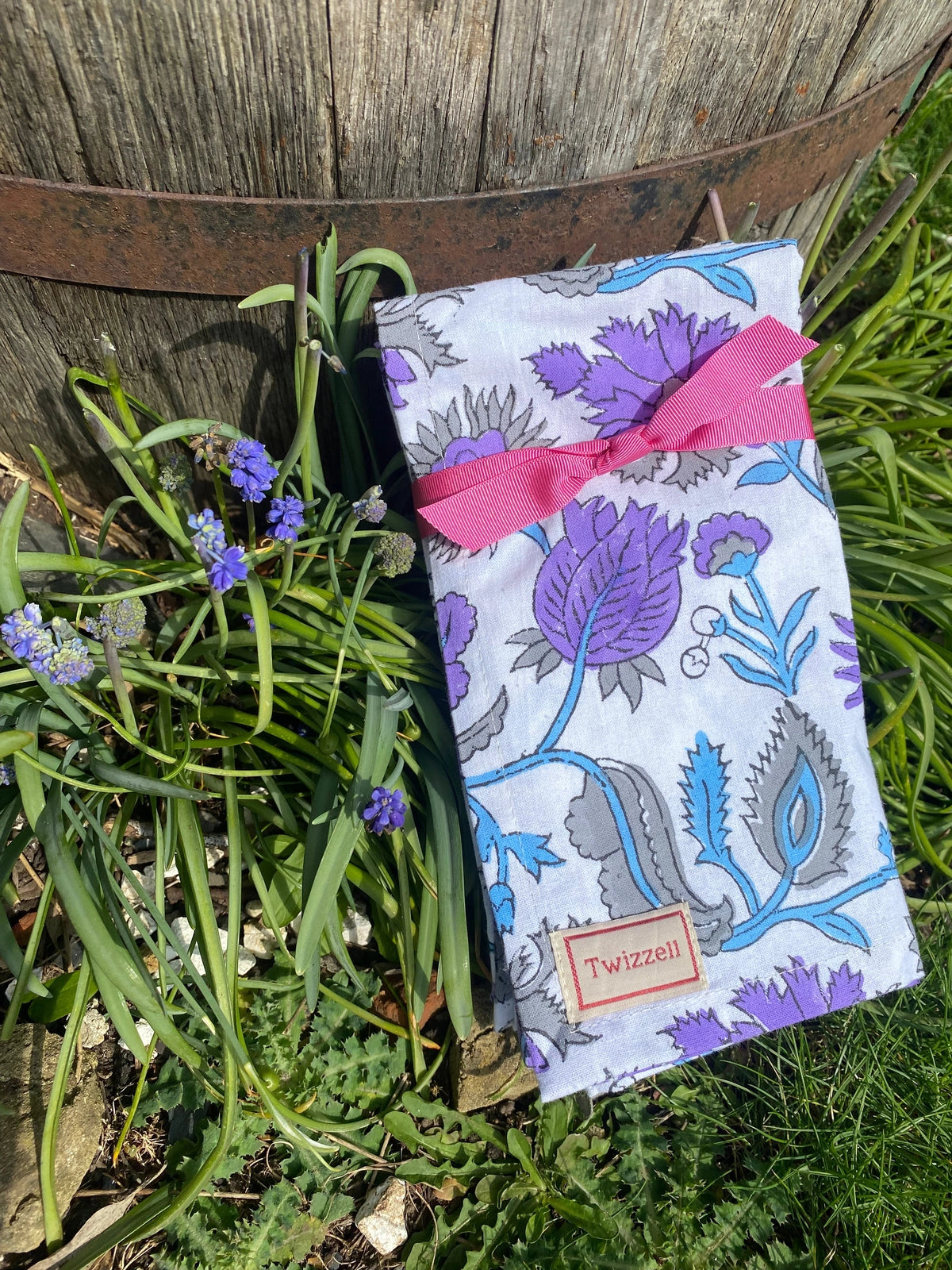 SECONDS Indian Block Print Napkins Set of 4 - Purple and Grey Flower