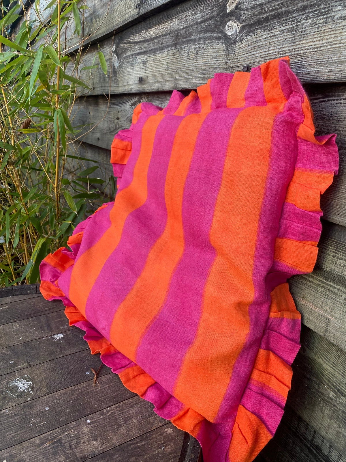 Ruffle Linen Cushion Cover - Pink/Orange