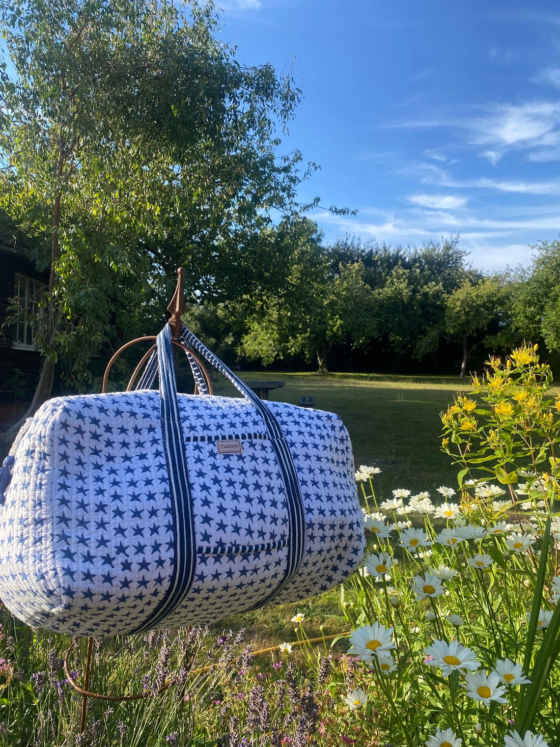 Indian Block Print Weekend Bag - Blue Star