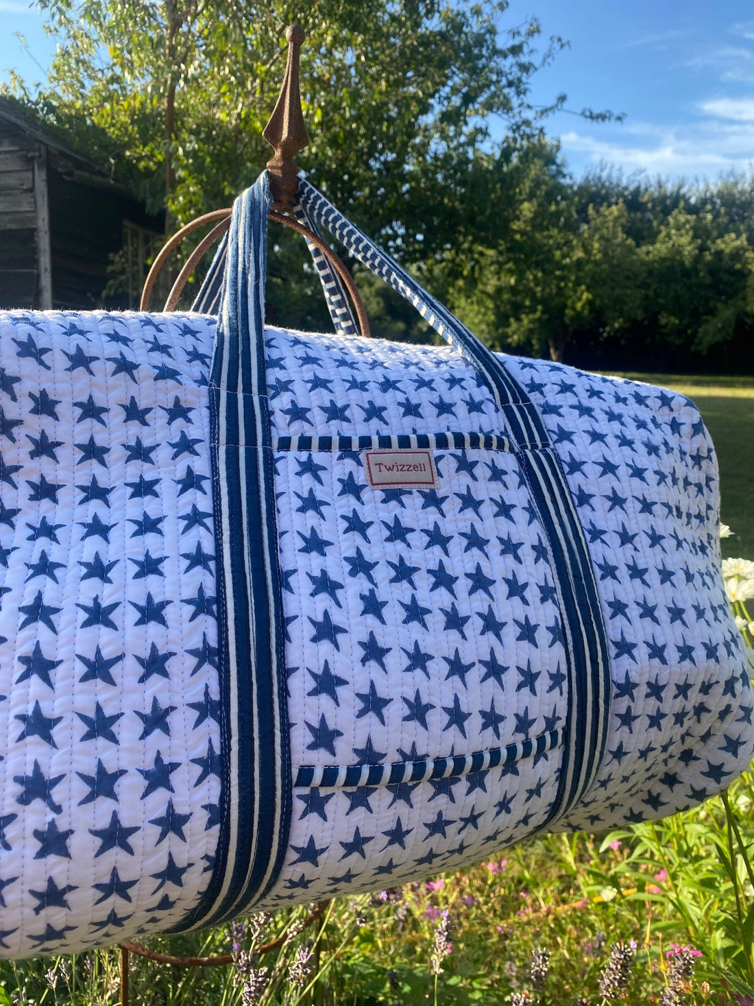 Indian Block Print Weekend Bag - Blue Star