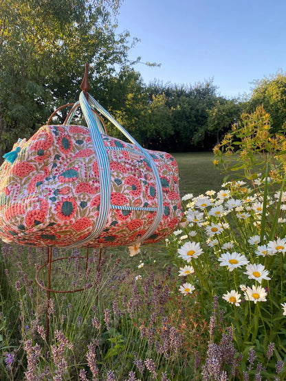 Indian Block Print Weekend Bag - Apricot