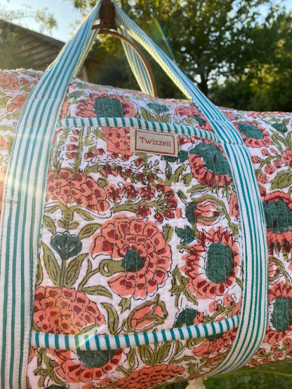 Indian Block Print Weekend Bag - Apricot