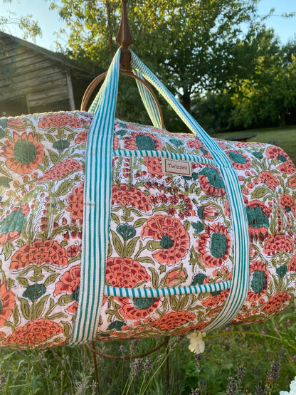 Indian Block Print Weekend Bag - Apricot