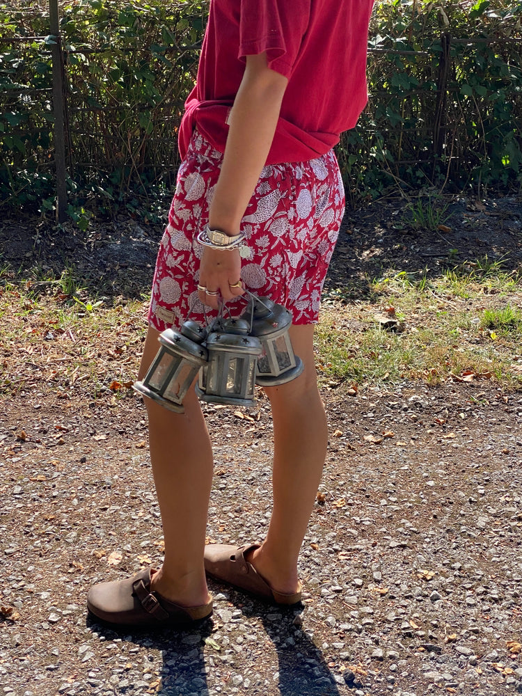Unisex Indian Block Print Boxer shorts - Red