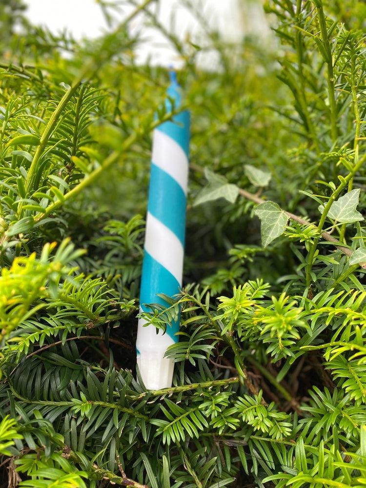 Teal and White Candy Cane Candle