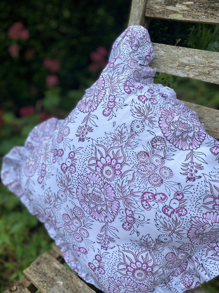 Ruffle Cushion Cover - White, Grey and Purple Floral