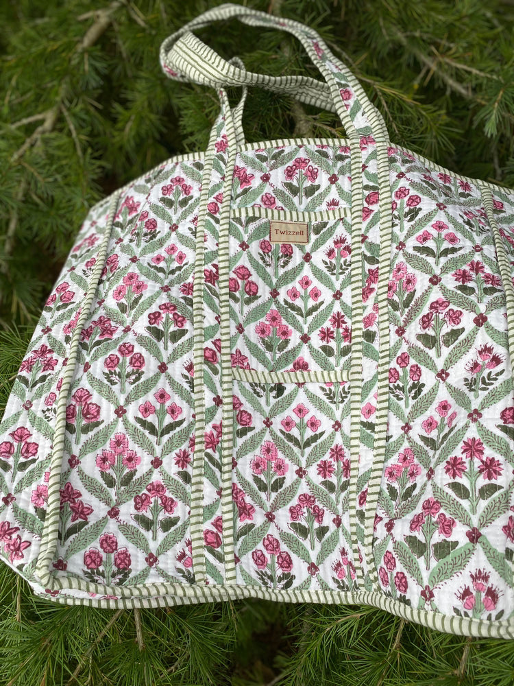 Indian Block Print Tote Bag - Mini Floral Diamond