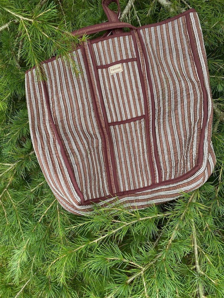 Indian Block Print Tote Bag - Aubergine Stripe