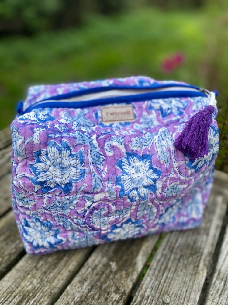 Quilted Wash Bag - Purple and Blue Flowers